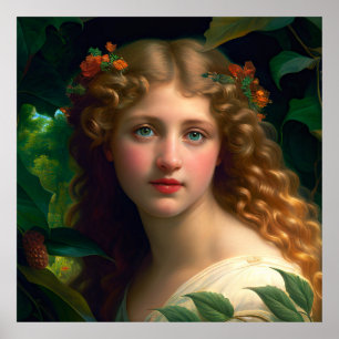 Vintages Hübsches Mädchen mit roten Blume Poster