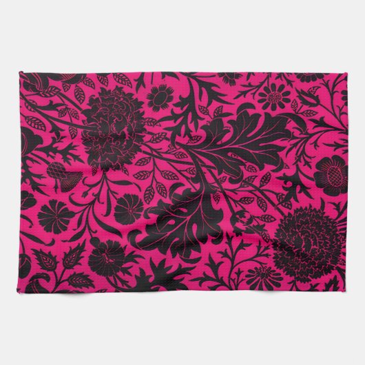 Vintages hübsches schwarzes Blumenmuster auf Nebel Geschirrtuch (Horizontal)