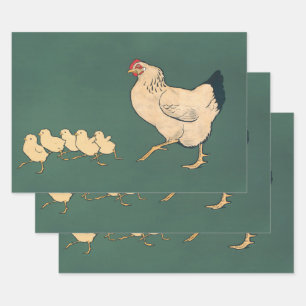 Vintages Huhn Decoupage Rooster Rustikal Geschenkpapier Set