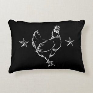 Vintages Huhn-u. Stern-Druck-Akzent-Kissen Zierkissen