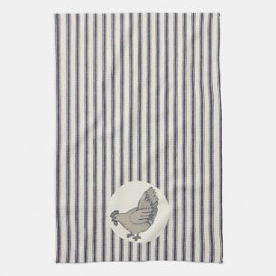 Vintages Huhn und tickendes gestreiftes Geschirrtuch