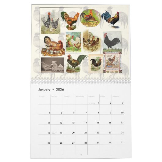 Vintages Hühnchen Kalender (Jan 2026)