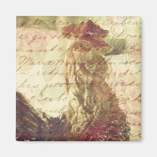 Vintages Hühnchen und Handschrift Magnet (Vorne)