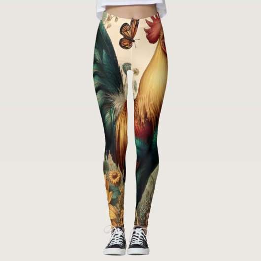 Vintages Hühnerroster Ästhetik und Wildblume Leggings (Vorderseite)