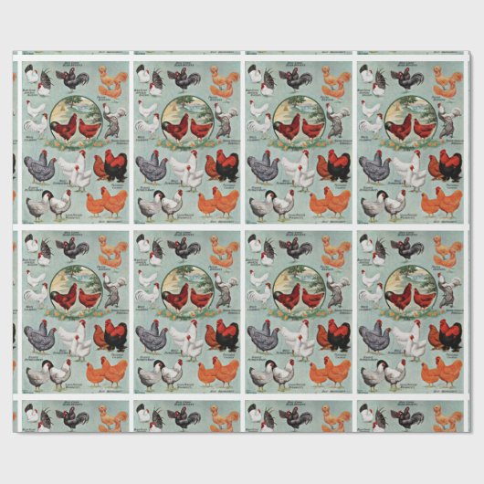Vintages Hühnerzuchtmuster  Geschenkpapier (Flach)