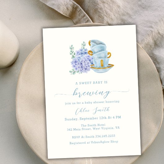 Vintages Hydrangea Tee Party Brewing Baby Dusche Einladung