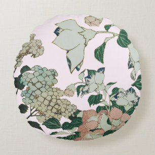 Vintages Hydrangea und rustikales Rundkissen Rundes Kissen
