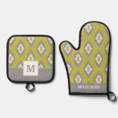 Vintages Ikat-Muster Ofenhandschuh & Topflappen-Set (Vorderseite)