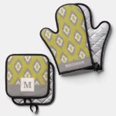 Vintages Ikat-Muster Ofenhandschuh & Topflappen-Set (Vorderseite/Rückseite)