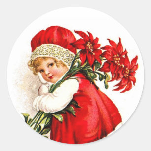 Vintages Illustrations-Mädchen-tragende Runder Aufkleber