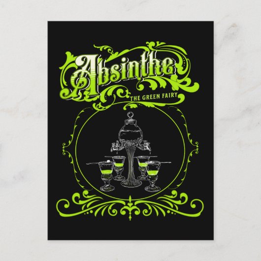 Vintages Illustriertes Absinthe-Set Postkarte (Vorderseite)