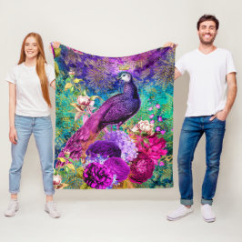 Vintages Illustriertes Peacock Grunge-Muster Fleecedecke
