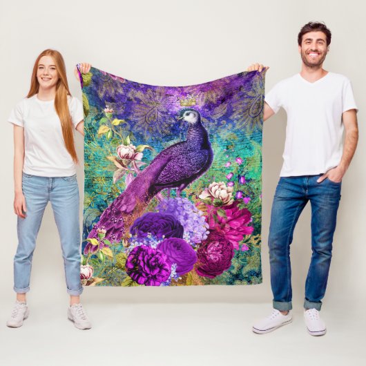 Vintages Illustriertes Peacock Grunge-Muster Fleecedecke (Beispiel)