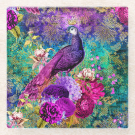 Vintages Illustriertes Peacock Grunge-Muster Glasuntersetzer