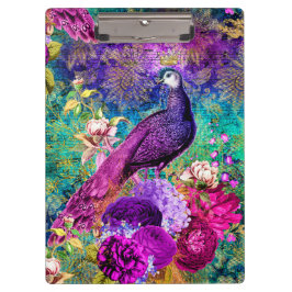 Vintages Illustriertes Peacock Grunge-Muster Klemmbrett
