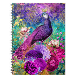 Vintages Illustriertes Peacock Grunge-Muster Notizblock
