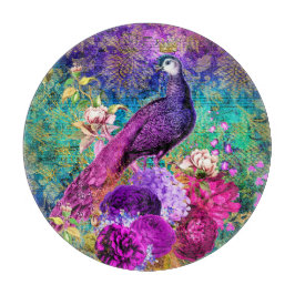 Vintages Illustriertes Peacock Grunge-Muster Schneidebrett