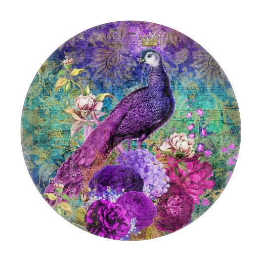 Vintages Illustriertes Peacock Grunge-Muster Schneidebrett (Vorderseite)