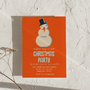 Vintages Illustriertes Red Christmas Snowman Party Einladung