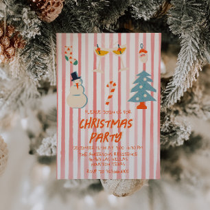 Vintages Illustriertes Weihnachtsfest gestreift Einladung