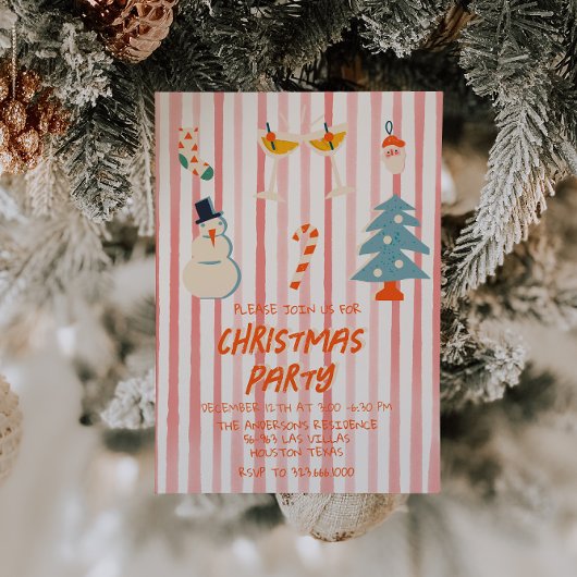 Vintages Illustriertes Weihnachtsfest gestreift Einladung