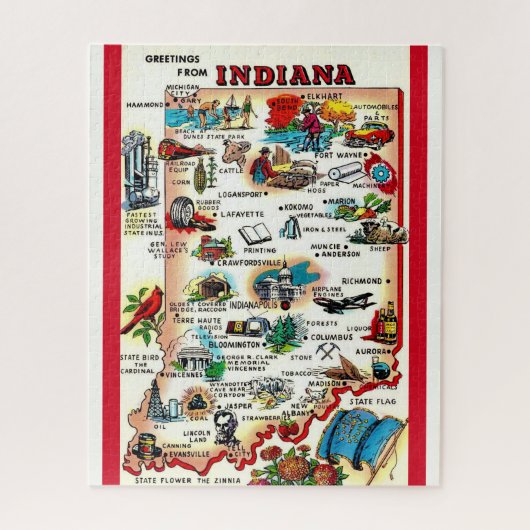 Vintages Indiana 16x20 Karte Puzzle (Vertikal)