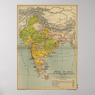 Vintages Indien Maratha und Mysore-Kriegs-Karte Poster