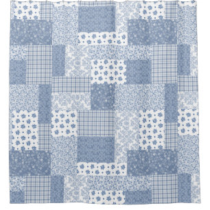 Vintages Indigo-Blau-und Weiß-Imitat-Patchwork Duschvorhang