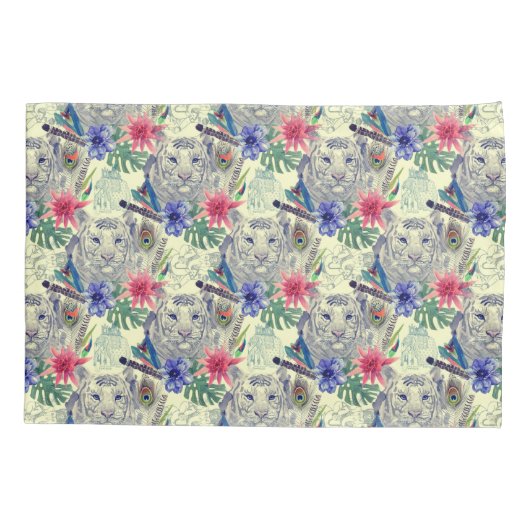 Vintages indisches Art-Tiger-Muster Kissenbezug (Rückseite-Links)