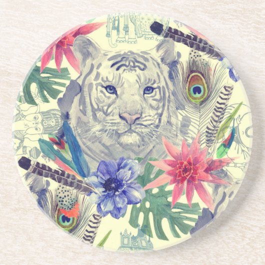 Vintages indisches Art-Tiger-Muster Sandstein Untersetzer (Vorne)