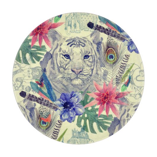 Vintages indisches Art-Tiger-Muster Schneidebrett (Vorderseite)