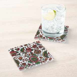 Vintages indisches Cotton Chintz Fabric Glasuntersetzer