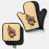 Vintages indisches Cotton Chintz Fabric Ofenhandschuh & Topflappen-Set (Vorderseite/Rückseite)