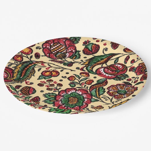 Vintages indisches Cotton Chintz Fabric Pappteller (Schrägansicht)