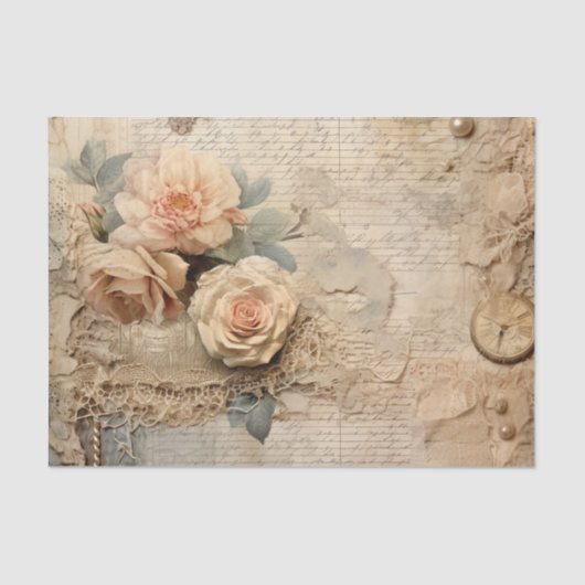 Vintages Inspiriert Peach Rose Pearls Tissue Paper Seidenpapier (Vorderseite)