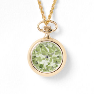 Vintages, Inspiriertes Muster aus grünen Blättern Armbanduhr