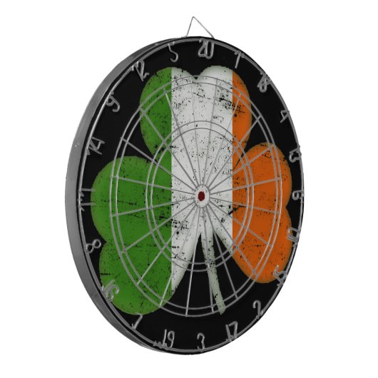 Vintages irisches Flaggen-Kleeblatt Dartscheibe (Vorderseite Links)