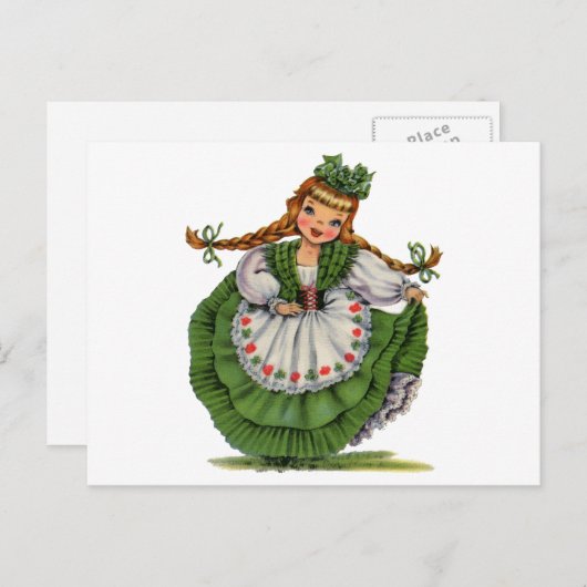 Vintages irisches Girl Traditionelles Kleid Postkarte (Vorne/Hinten)