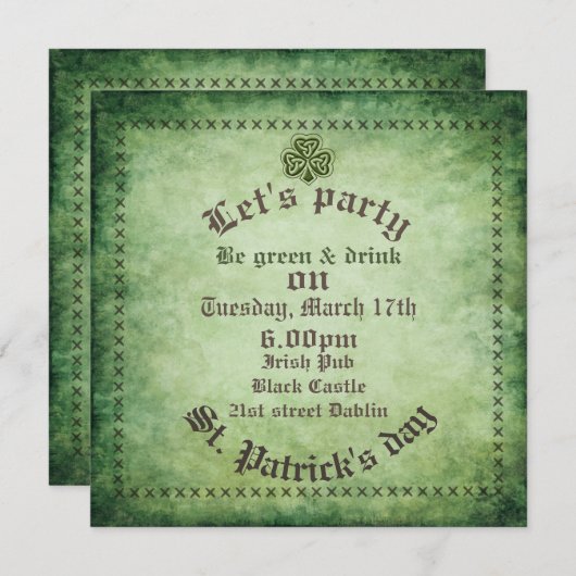 Vintages irisches Kleeblatt Saint Patrick Einladung (Vorne/Hinten)