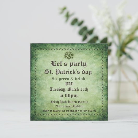 Vintages irisches Kleeblatt Saint Patrick Einladung (Stehend Vorderseite)