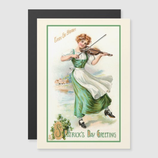 Vintages irisches Lass mit Fiddle Magnetkarte (Vorne/Hinten)