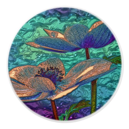 Vintages Irisdesign blau und grün Keramikknauf (Vorderseite)