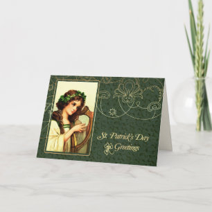 Vintages Irish Girl mit Harp St. Patrick's Day Karte