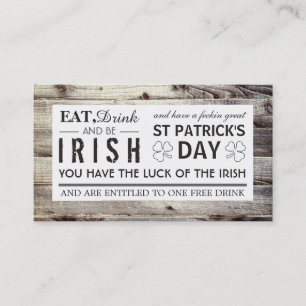 Vintages Irish Wood St Patrick's Day Drink Ticket