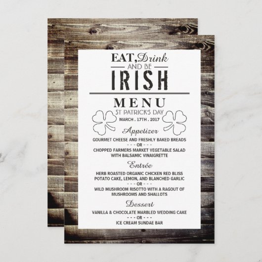 Vintages Irish Wood St Patrick's Day Menu Einladung (Vorne/Hinten)