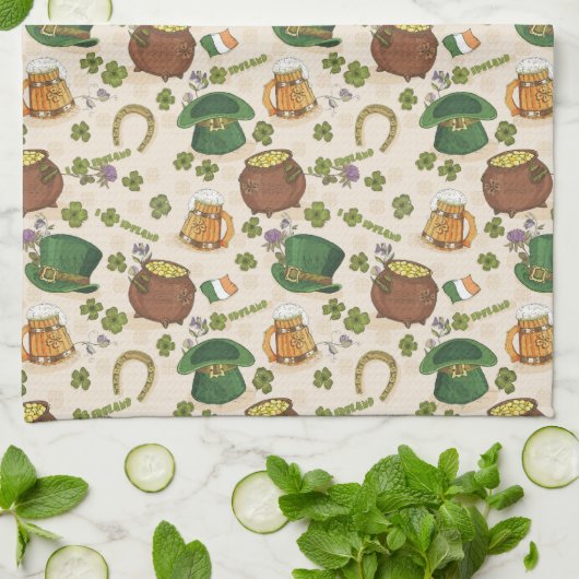 Vintages Irland-Ikonen-Muster Geschirrtuch (Gefaltet)