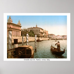 Vintages Italien, Venedig Gondola an der Basilika  Poster