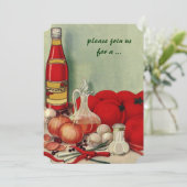 Vintages italienisches Essen, Tomatensonde Kochen Einladung (Stehend Vorderseite)