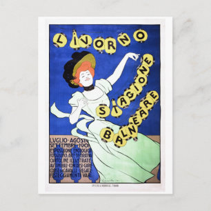 Vintages italienisches Reiseplakat Livorno Strand Postkarte