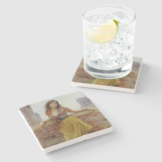 Vintages italienisches Wassersportmädchen Steinuntersetzer (Seitenansicht)